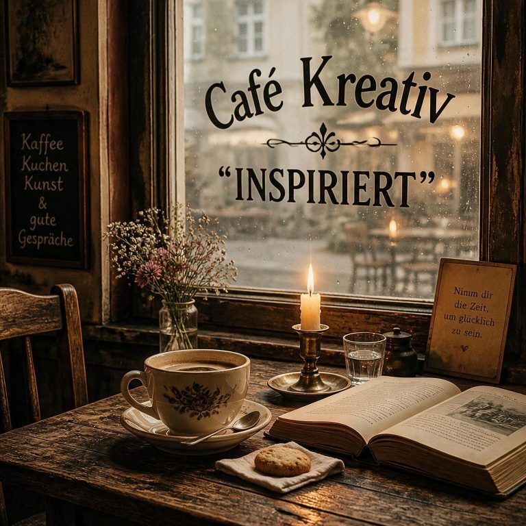 Café Kreativ · Vintage Frühstücks & Tagescafé Gemütliches Café mit Holzinterior, Bildern an der Wand und einer antiken Uhr.